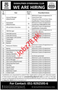 Rawalpindi Gymkhana Club Jobs May 2024
