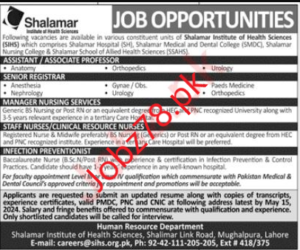 Shalamar Institute of Health Sciences (SIHS) Jobs May 2024