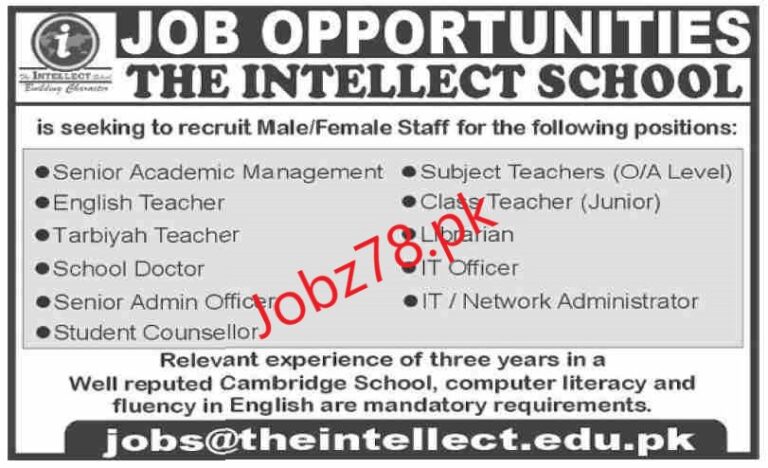 The Intellect School Jobs May 2024